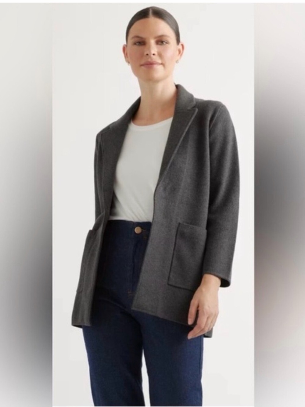 Quince Organic cotton knit blazer charcoal gray women’s size L